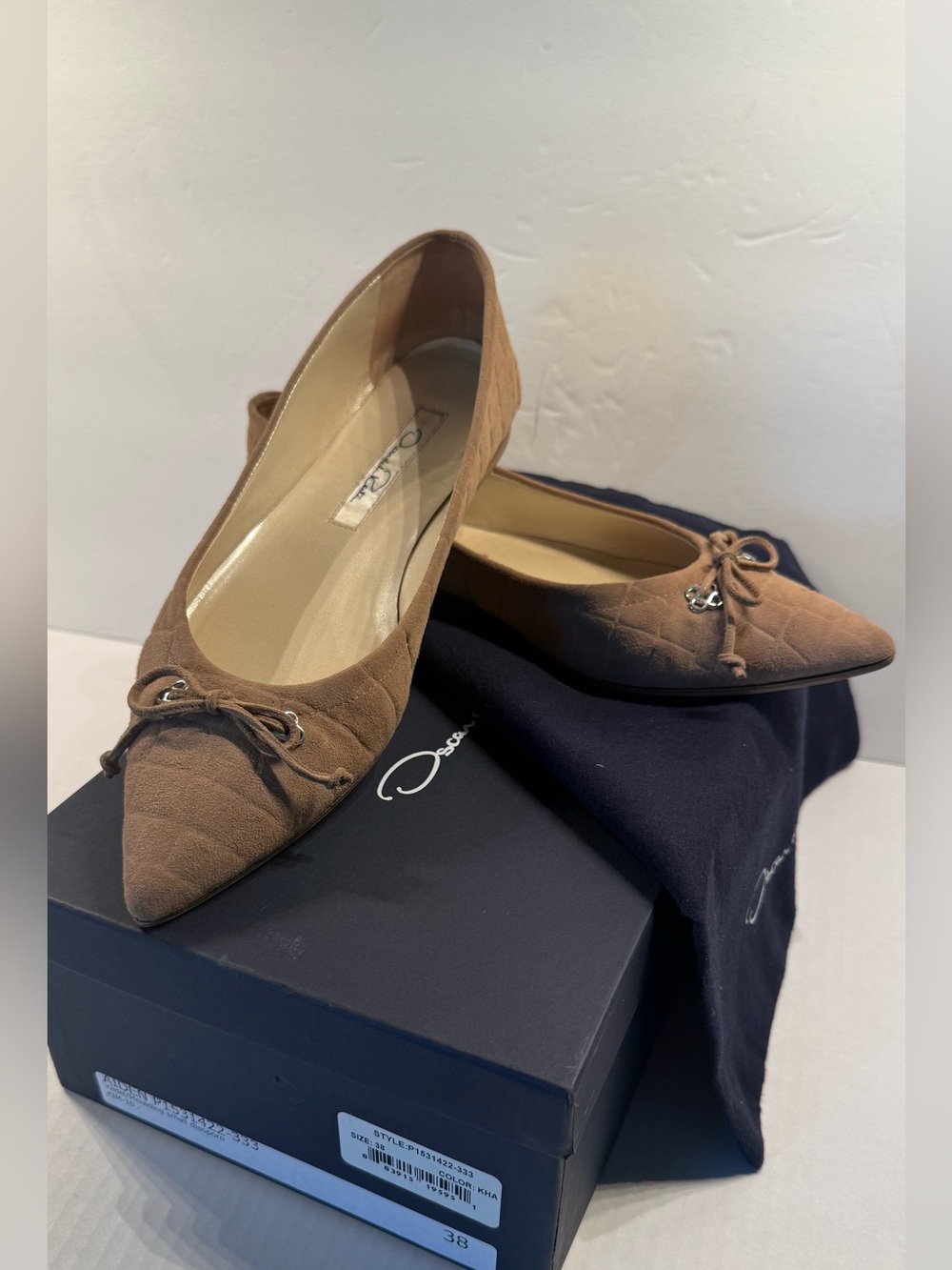 Oscar de la Renta Taupe Pointed-Toe Bow Flats
